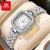 OPK 6048 Full Diamond Quartz Watches for Women Elegant Fashion Rose Gold Steel Strap Waterproof Luxury Ladies Dress Wristwatches