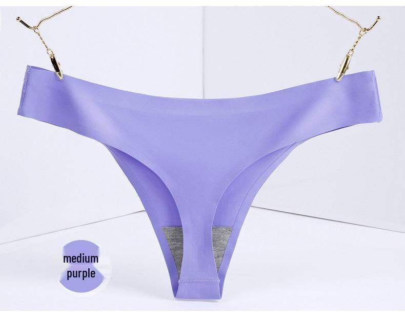 Burgundy Plus Size Low Rise Invisible Ice Silk Quick-Dry Thong Panties for Women