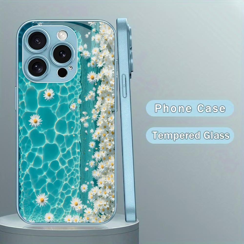 Бирюзовая вода с белыми ромашками для чехла iPhone 17 для coque iphone Чехол fundas Стекло для iPhone 17 16 15 14 13 12pm Pro Plus