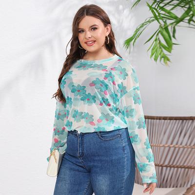 Женский легкий повседневный топ с круглым вырезом и принтом Ice Mesh Cooler с длинными рукавами