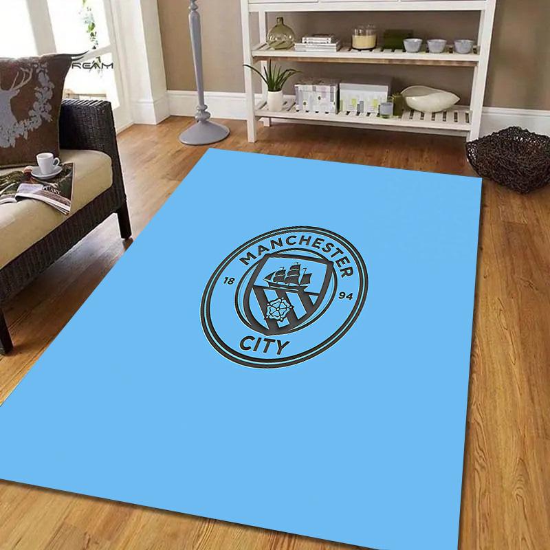 Man City2 Flannel Pattern Square Carpet,Area Rug,Carpet Rug for Living Room Bedroom Sofa Playroom Decor,Non-slip Floor Mat