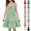 Children's Summer Casual Fashion Round Neck Solid Color Sleeveless Dress