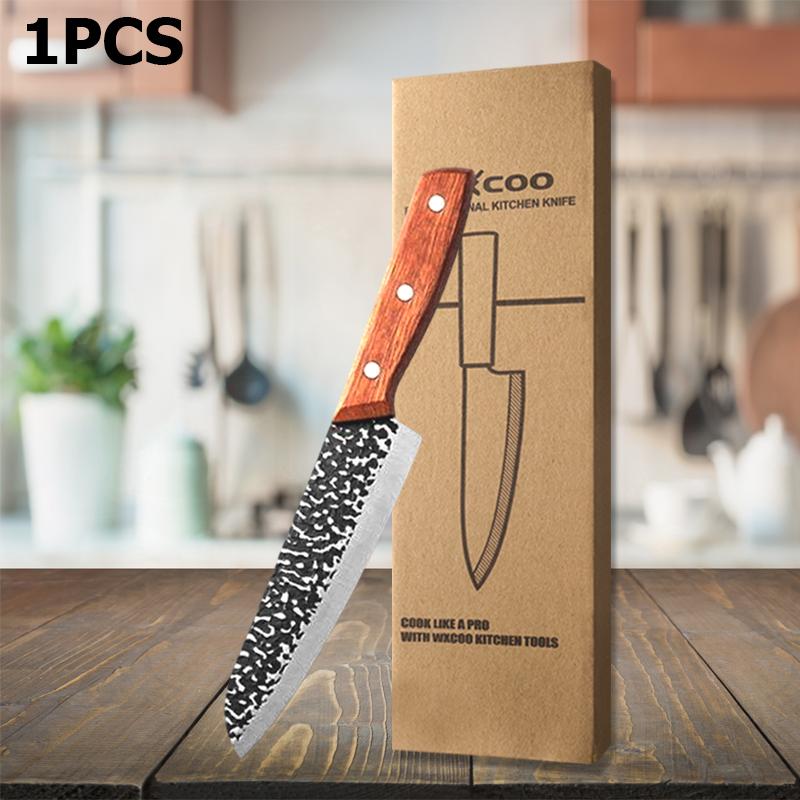 Stainless Steel Hammered Butcher Knife Cooking Chef Knife Hand-Forged Meat Vegetables and Fruits Kitchen Knife Kitchen Supplies