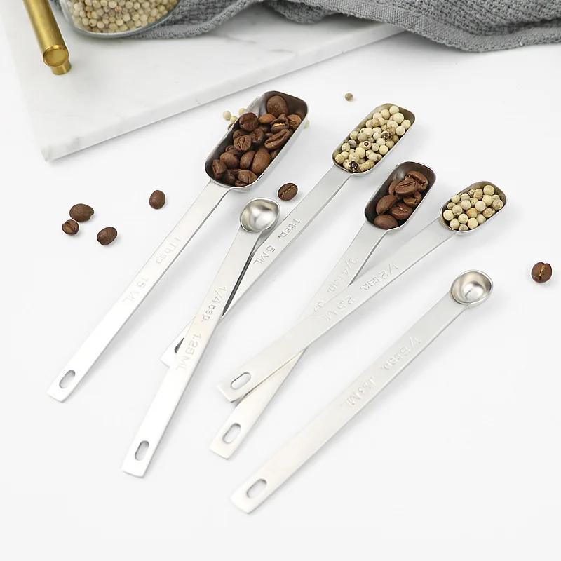 6pcs/set Stainless Steel Measuring Spoons Multipurpose Food-grade Coffee Powder Spice Measure Scoop Kitchen Coffee Accessories