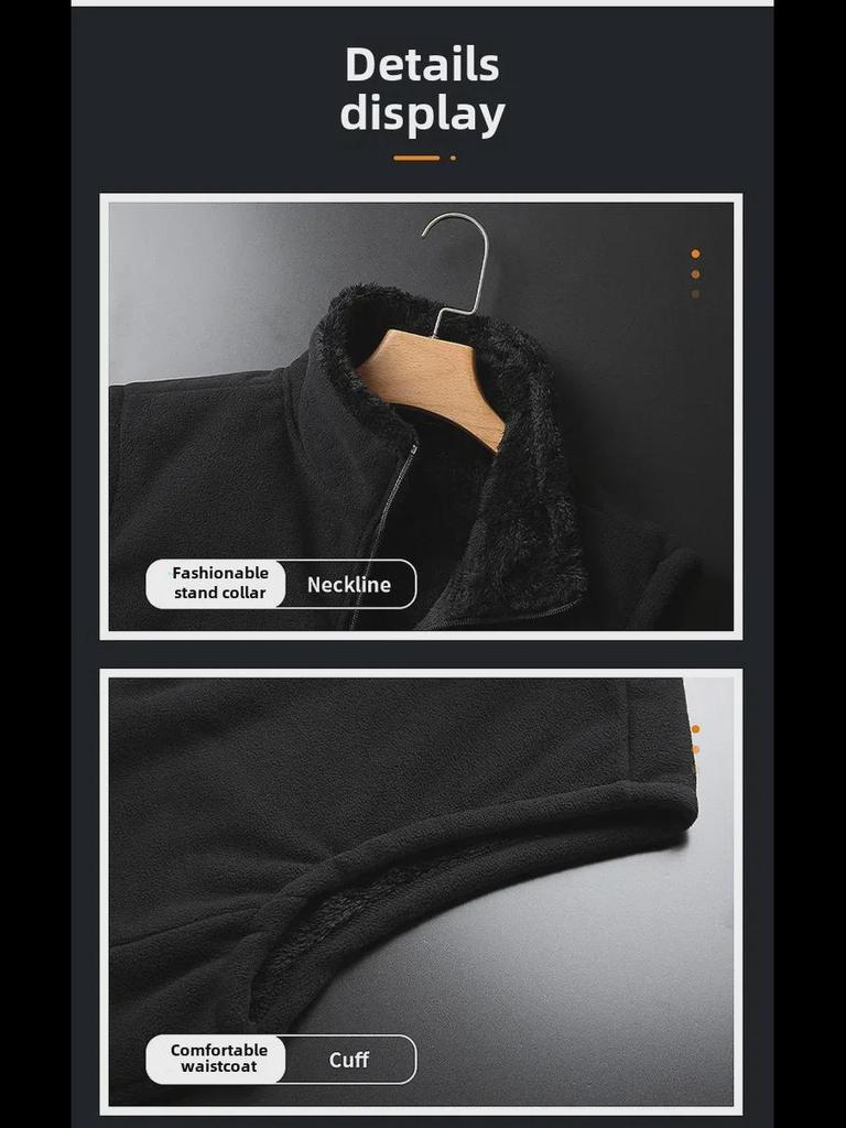 Мужской большой зимний флисовый спортивный жилет - теплый жилет больших размеров для людей среднего и пожилого возраста