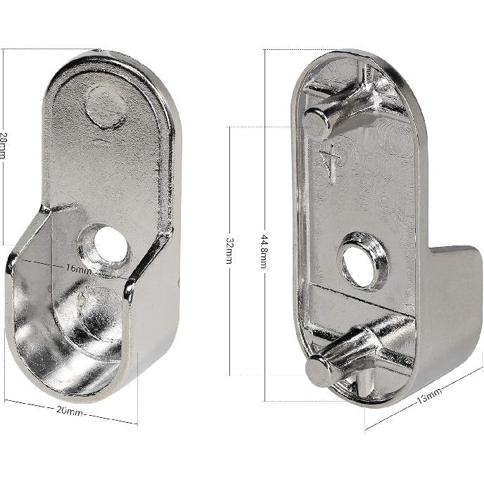 Rok Hardware Chrome 1-3/16" (30 mm) x 19/32" (15mm) Oval Closet Rod End Support with 3/16" (5mm) P 30X15X5MMCH (2 Pack)