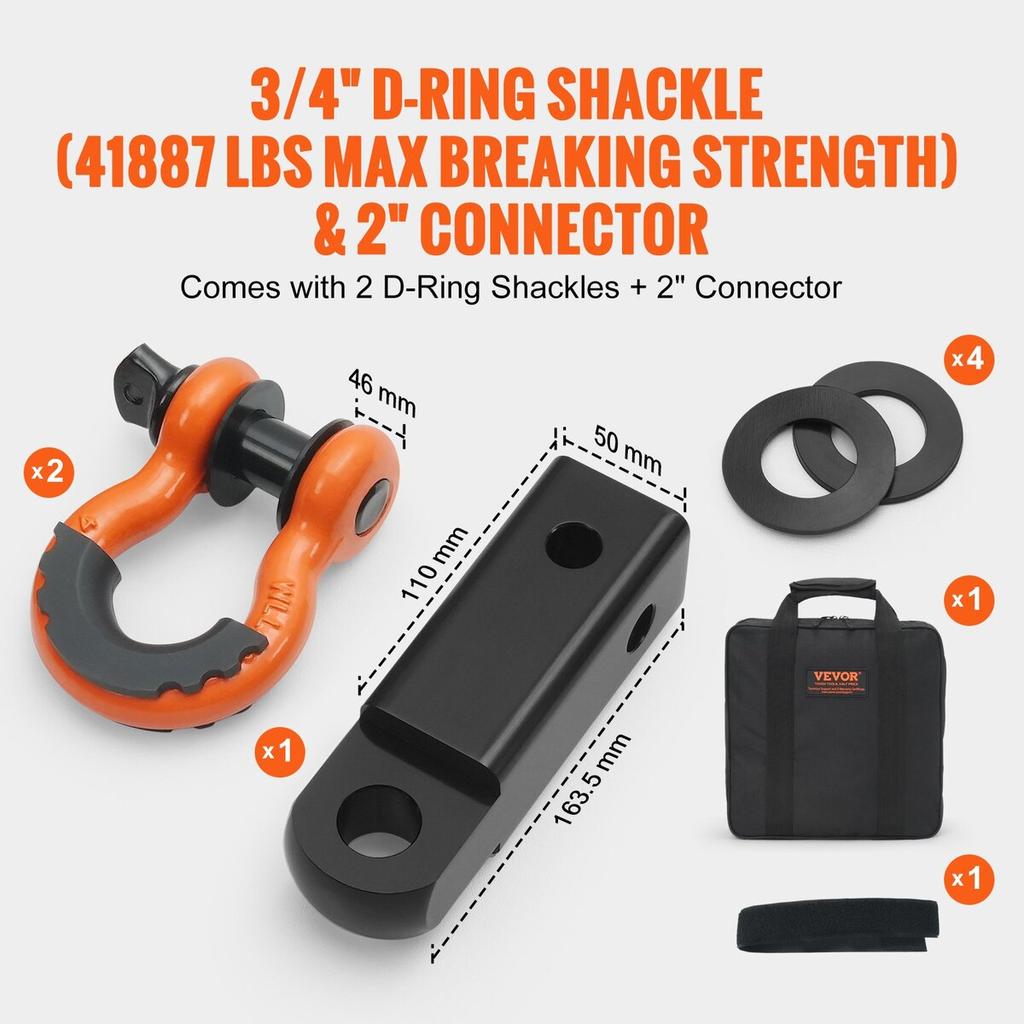 Polyester Heavy Duty Tow Strap Recovery Kit 3" x 30 ft (MBS-36,000 lbs) Winch Strap, Triple Reinforced Loop, Snatch Strap + 2" Shackle Hitch Receiver