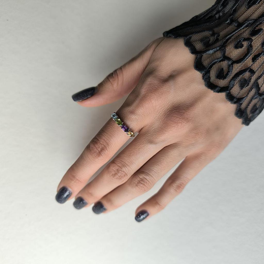 Silver Ring with Natural Amethyst, Topaz, Citrine, Peridot, Item Weight 2.01 G (2183440)