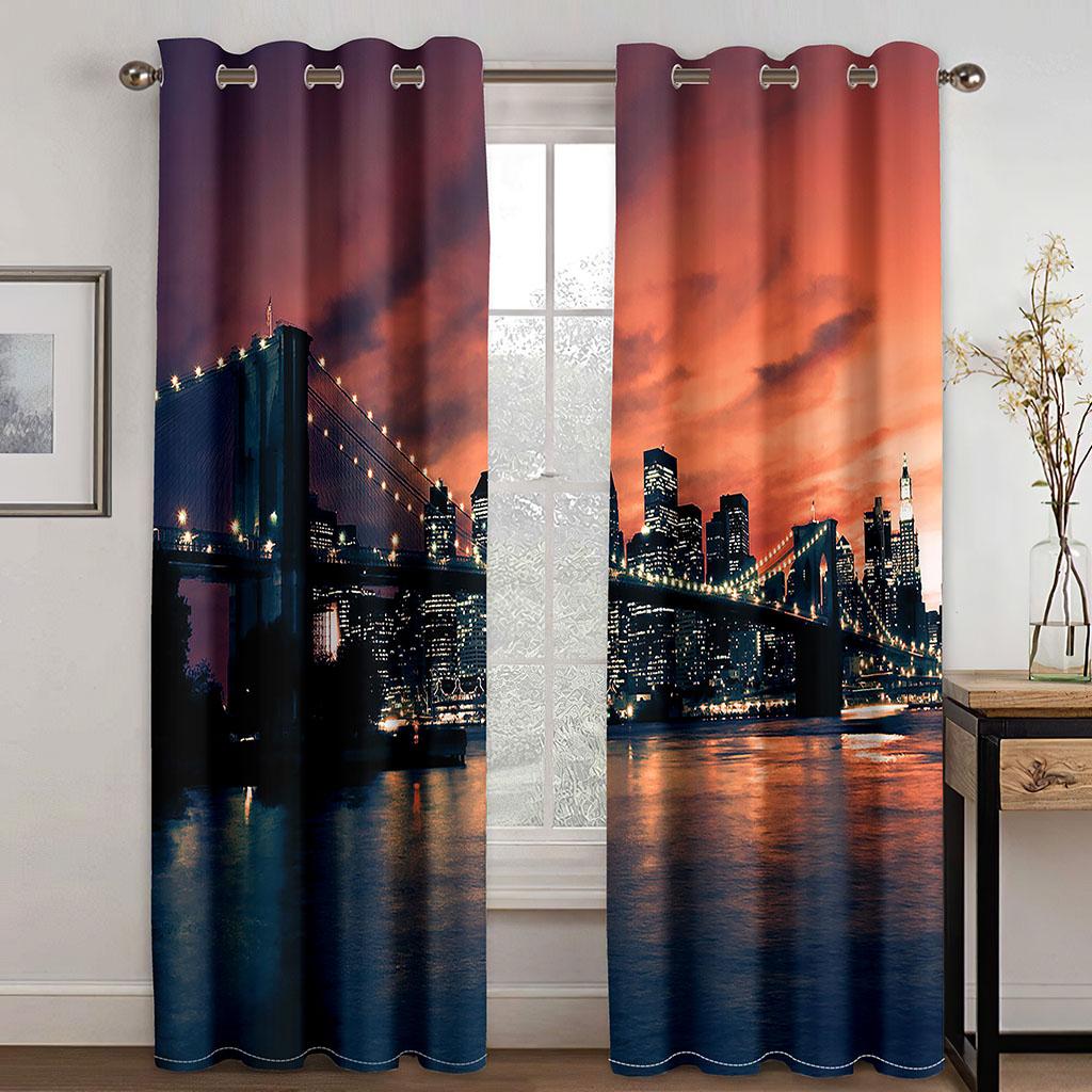 Солнцезащитный занавес с изображением морского заката и пейзажного узора, 2 предмета для гостиной, спальни, украшения дома, пирсинг, Ху