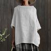 O-Neck Loose Fit Stitching Design Pullover Blouse Casual Half Sleeve Solid Color