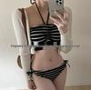 Высококачественный корейский полосатый черный купальник бикини для женщин