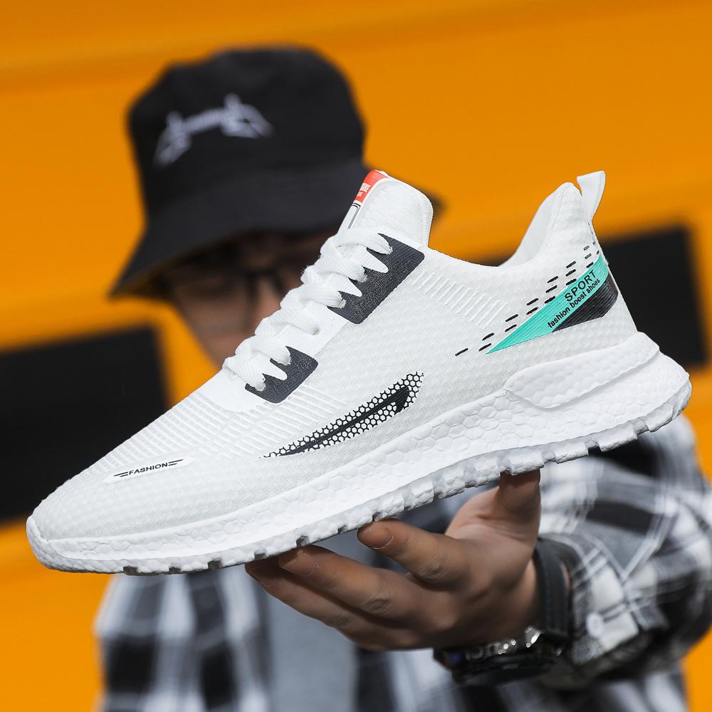 Мужская обувь, новые модные стильные кроссовки, сетчатые повседневные летающие тканые удобные мужские кроссовки