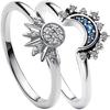 Minimalist Shiny Sun Blue Diamond Moon Women's Two Piece Ring Set
