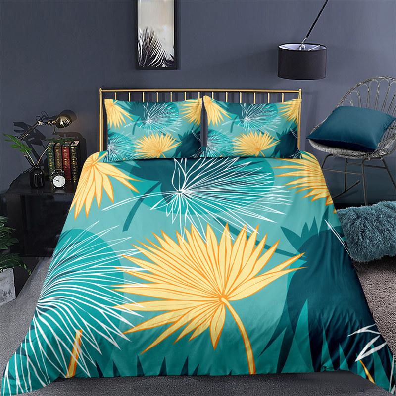 Soft Palm Leaves Comforter Cover Microfiber Tropical Botanical Leaves Bedding Collection Double Monstera Leaf Floral Print Duvet Cover