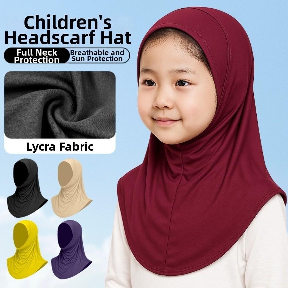 Solid Color Hijab Scarf Ice Silk Sun Protection Headscarf Fashion Kids Hijab Summer