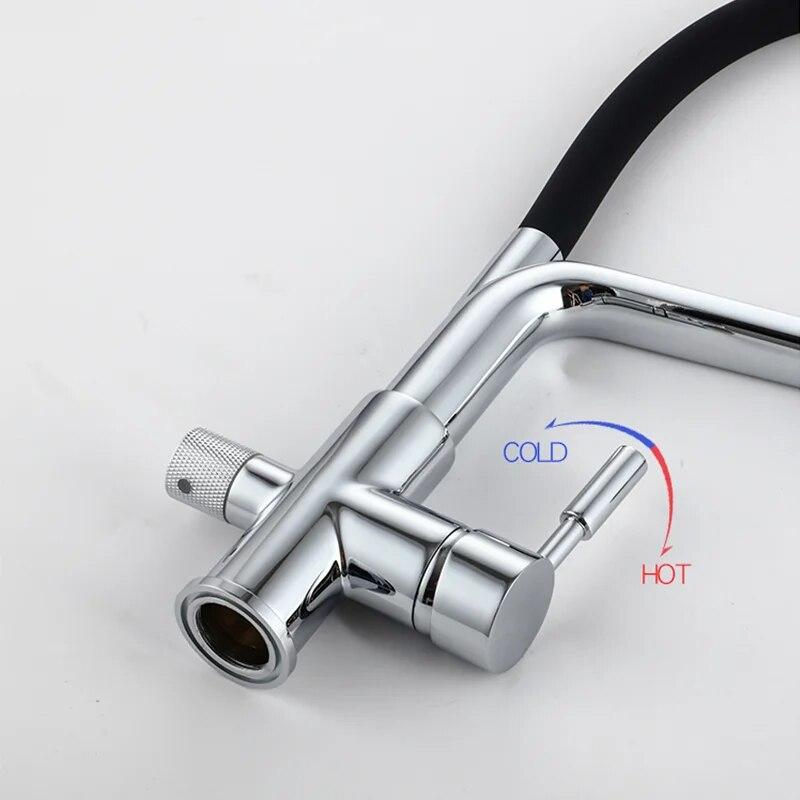 Фильтр для кухни, черный двойной носик, смеситель для питьевой воды, вращение на 360 градусов, функция очистки горячей и холодной воды, кран