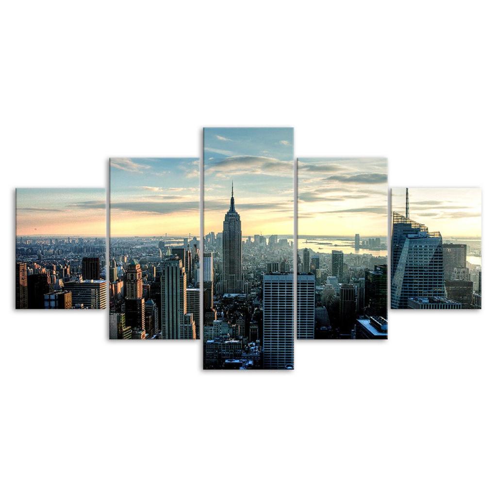 New York City Buildings Landscape 5 Piece Five Panel Wall Canvas Print Modern Art Poster Picture Home Decor Gift For Him For Her