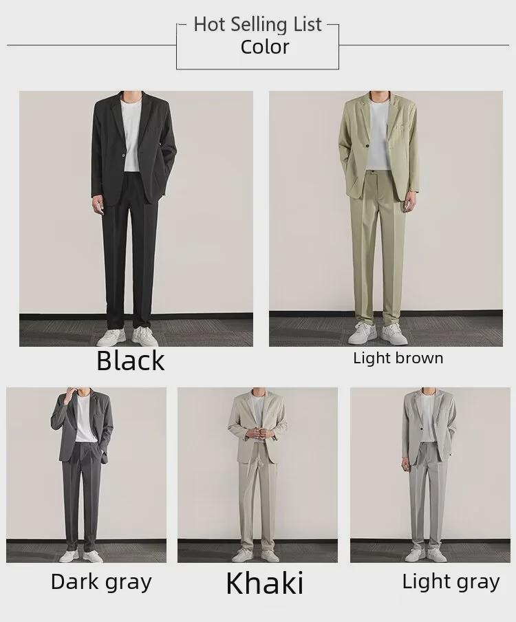 Мужской модный повседневный деловой костюм в корейском стиле, весна 2024 г., элегантный однотонный, не требует глажки
