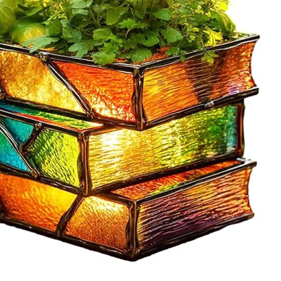 Yousheng Стопка Томов Цветочный Горшок из Смолы Декоративный Кашпо для Суккулентов Настольный Цветной Горшок для Растений в Виде Книг для Любителей Книг Подарок Домашний Офисный Декор