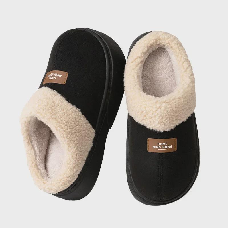 Женские хлопковые тапочки на толстой подошве 2024 г.: Зимний мех, нескользящий, для использования в помещении и на улице, увеличивающий рост