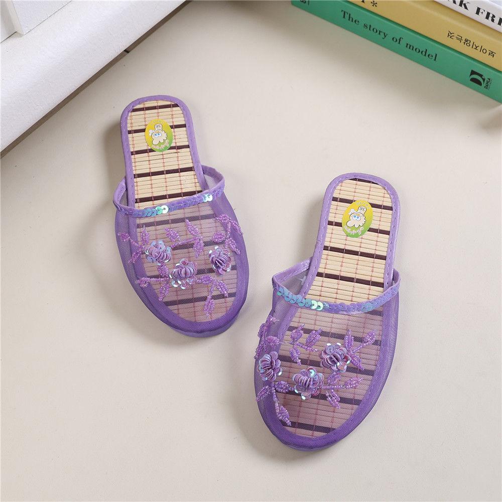 Ручной работы Бисером Домашние тапочки Женские Летние Домашние Сетчатые Тапочки для Деревянного Пола Всесезонные Тапочки Плоский каблук