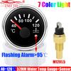 Auto Boat 7 Color LED 2"52MM Water Temperature Gauge with Flash Alarm Temp Sensor 1/8NPT,3/8NPT,M12X1.5,M14X1.5,M16X1.5 Optional
