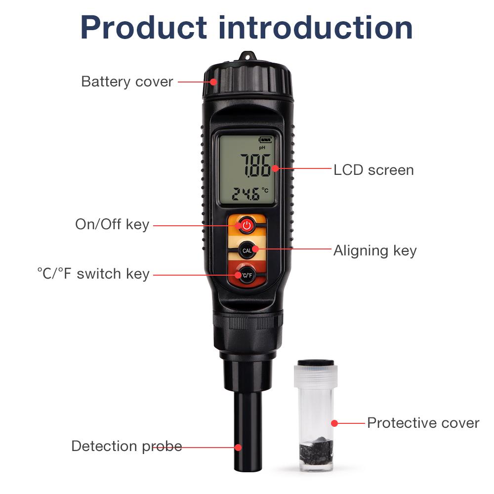 High Accuracy Food PH Meter 0.00~14.00pH Temp pH Tester Sensor Surface Acidity Analyzer for Meat Canning Cheese Dough Skin