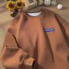 Men's Trendy Oversized Waffle Sweatshirt - Loose Fit Brown Coffee Top for Spring & Autumn