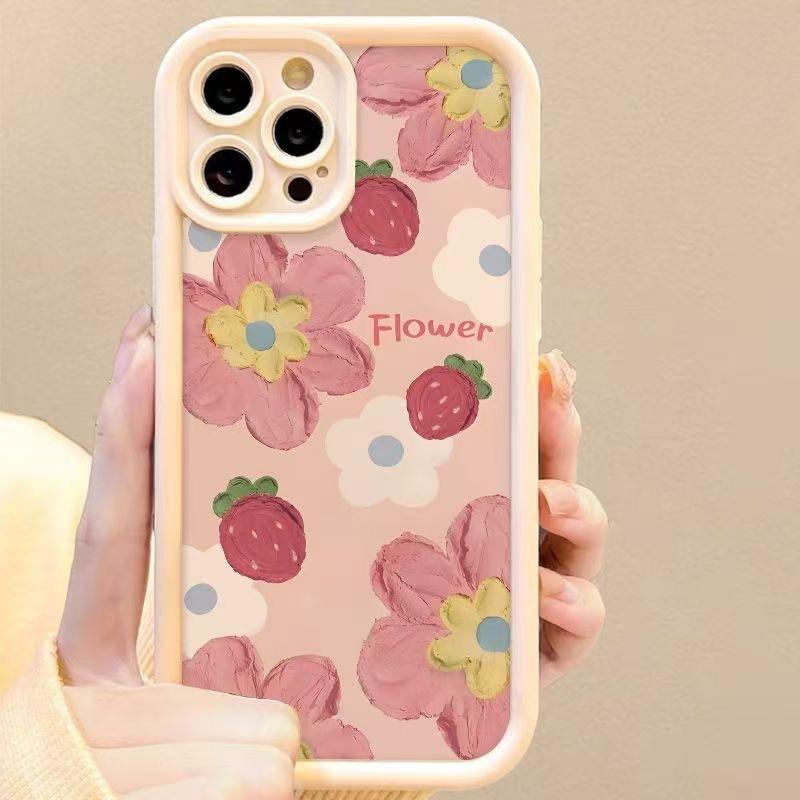 Ins ветер цветок клубники подходит для чехла для мобильного телефона Apple 17promax iPhone16/15/14 силиконовый 13 мягкий чехол 8