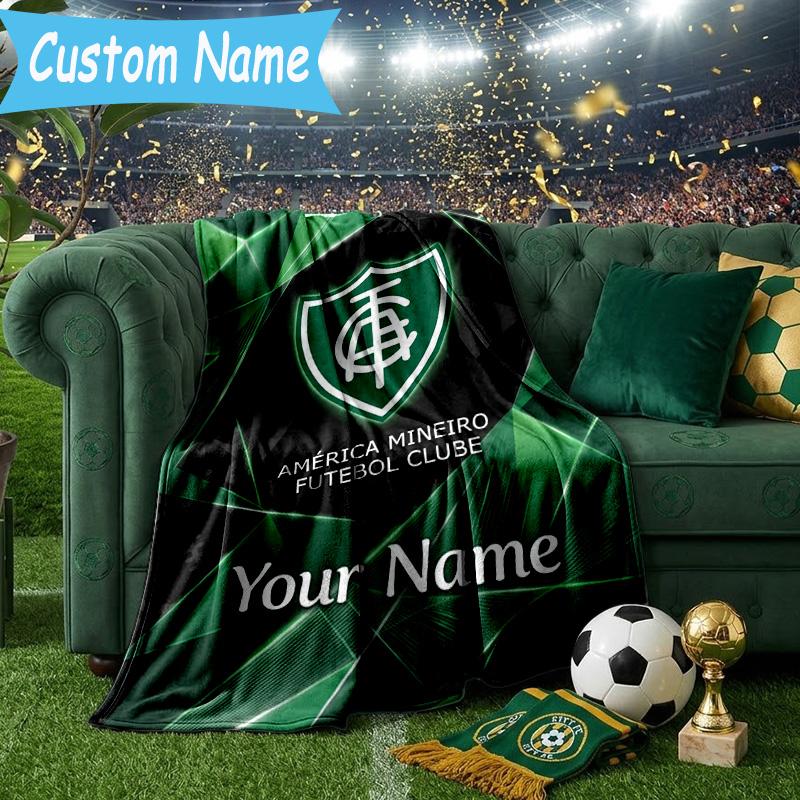 Custom Name America Club's Crest With Rabbit Flannel Blanket, Use for Birthday/Holiday Gift, Soft Blanket for Sofa/Bed/Camping/Office, Home Decor