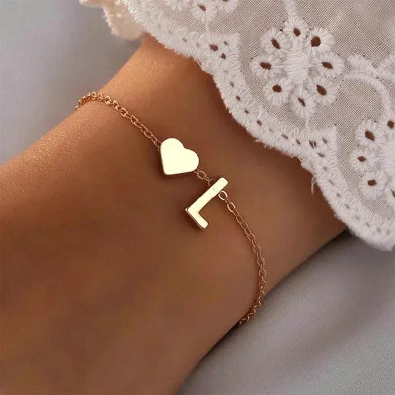 26 English Initial Letter Bracelets for Lovers Men Women 2026 New Simple DIY Personalized Name Alloy Bracelets Zircon