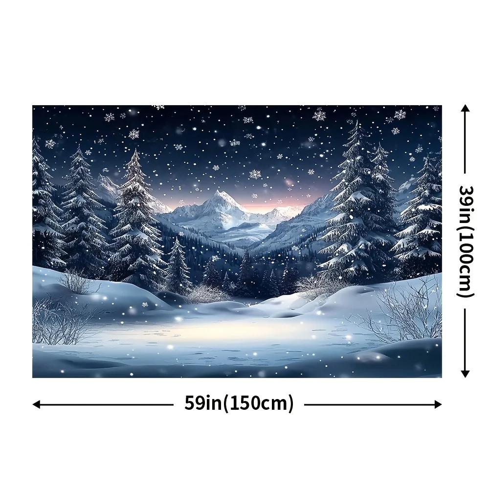 One item: Winter landscape backdrop featuring a snowy mountain scene made of polyester material.ZL