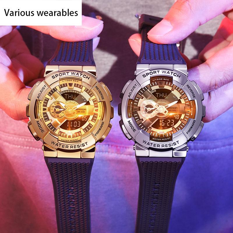 С функцией подсветки руки Творческая личность Мужские Двойной Дисплей Синхронный Механизм Электронные Часы