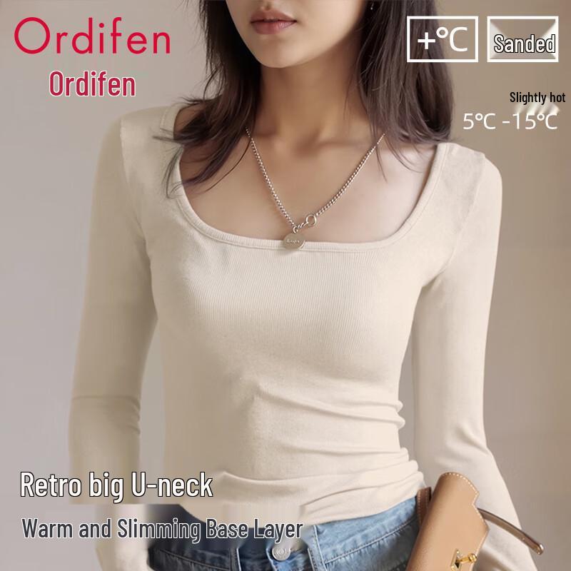 Oudifen Women's Brushed U-Neck Long Sleeve Base Layer Tee