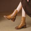 British Women Boots Autumn Winter Block Heeled Mid Calf Boots Woman Shoes Vintage Fashion Leather Short Boots