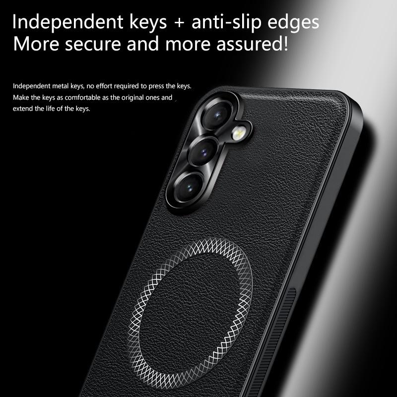 Для Samsung Galaxy S24 Ultra Plus FE Чехол Магнитный Элегантный Кожа Износостойкий Объектив Полностью Покрытый Нескользящий Захват Защита Края