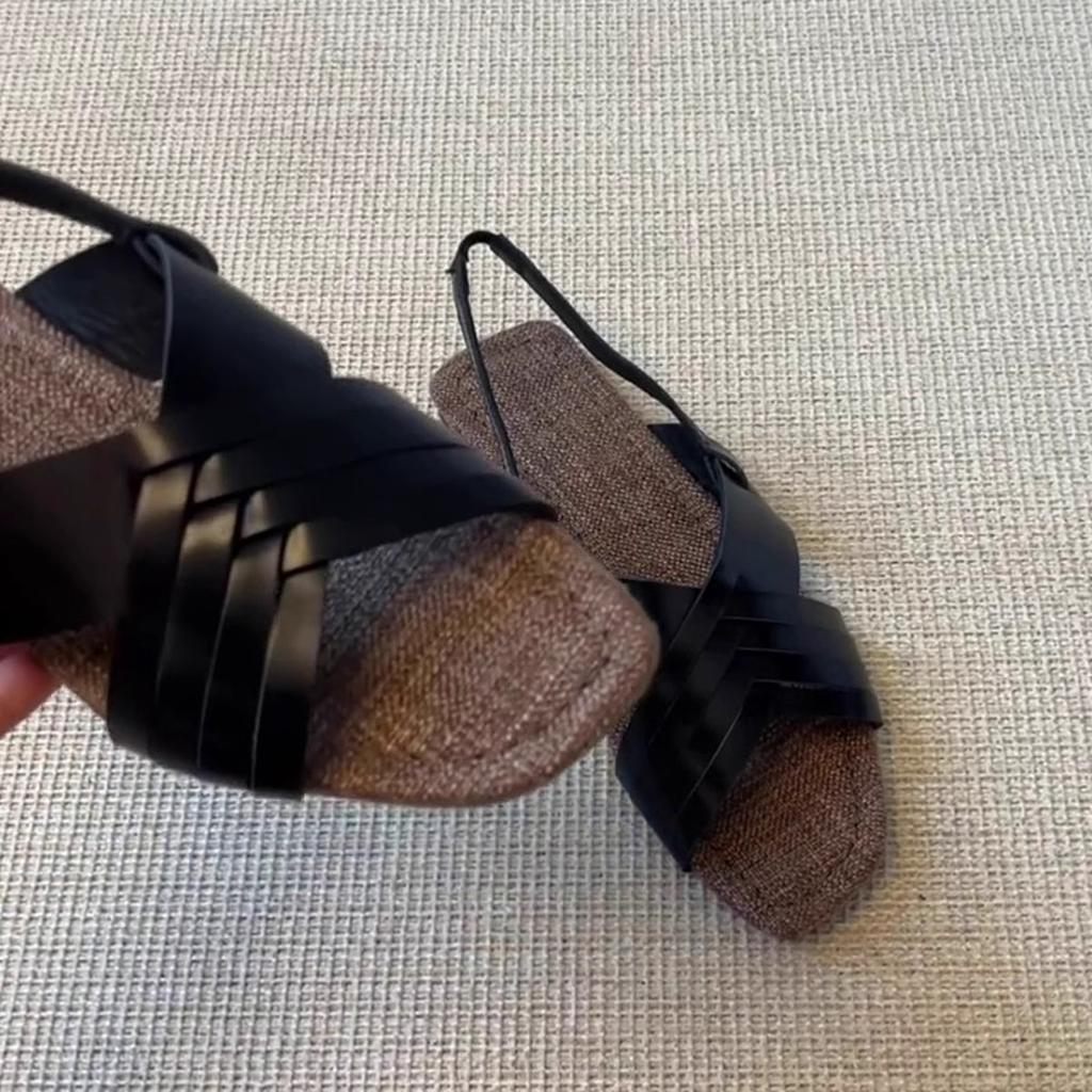 Sheepskin Version~ Vintage Woven Cross-strap Flat-soled Roman Shoes Back Strap Versatile Square Head Casual Open-toed Sandals Women