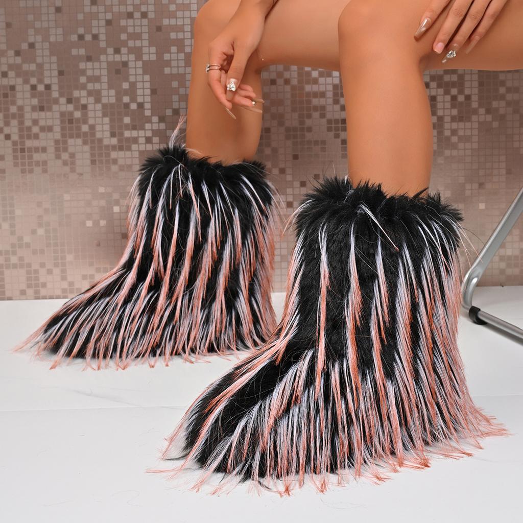 Зимние женские ботинки Роскошные Удобные Модные туфли для женщин 2025 Новые Уличные Пушистые Ботинки из Искусственного Меха Женские Плюшевые Теплые Снежные Ботинки