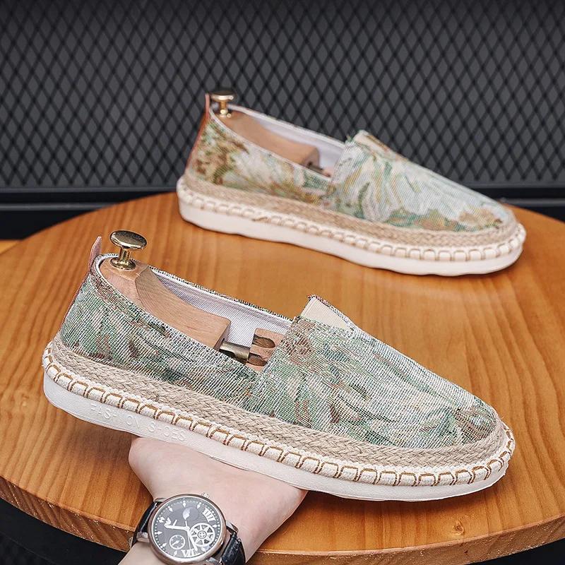 Классические мужские туфли с круглым носком, повседневные дышащие холщовые мокасины, мужские туфли Fishmen на плоской подошве, эспадрильи Zapatos De Hombre 2024