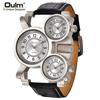 Oulm 1167 Luminous Hands Male Quartz 3 Time Zone Wristwatch Men Sport Unique Design Leather Mesh Steel Strap Men's Watches