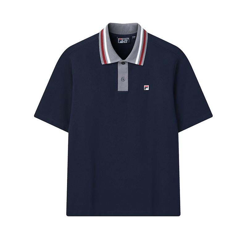 Fila Мода Наследие Модный Минималистичный Классический Ретро Повседневный Универсальный Удобный Свободный Короткий Рукав Рубашка-поло Мужские топы Сигаретно-синий F11M628132FDB