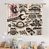 Retro Garage Car Curtain Panels, Cream Base Auto Parts Race Check Flag Classic Mechanic Pattern Drapes For Car Shop Decoration
