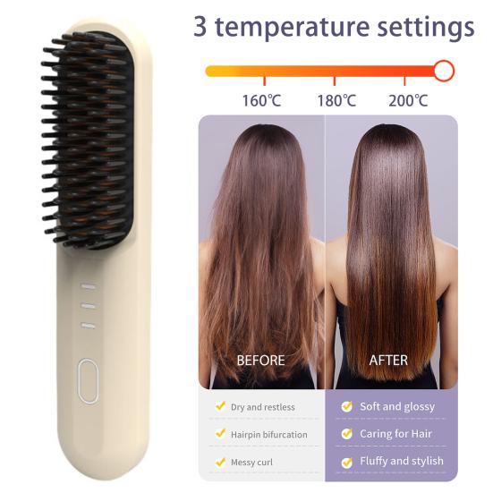 Беспроводной выпрямитель для волос Щетка 3 температуры Быстрый нагрев USB Перезаряжаемый портативный дорожный электрический