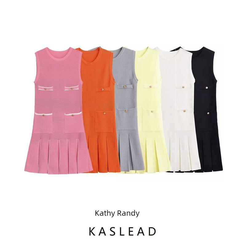 Kaslead New Arrival Women's Clothing Fashion Style Fashion Minimalist Wide Pleated Knitting Mini Dress 3859025