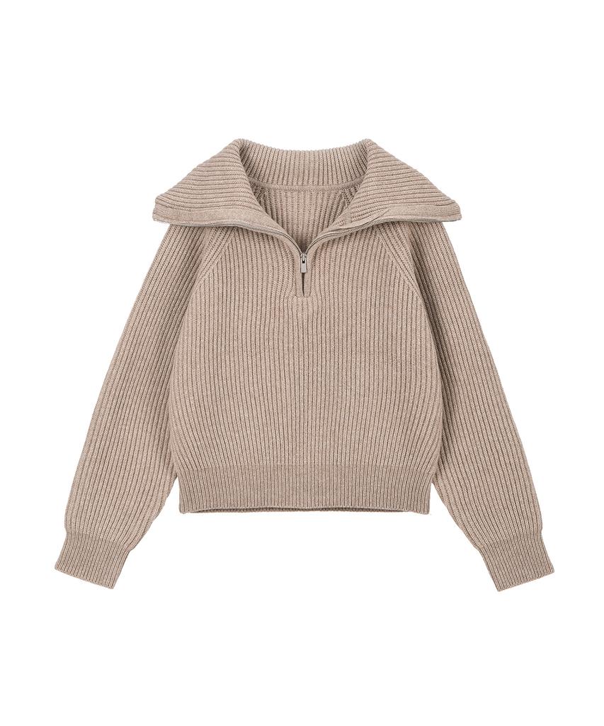RENEJ Wool Wide Ribbed Half Zip-Up