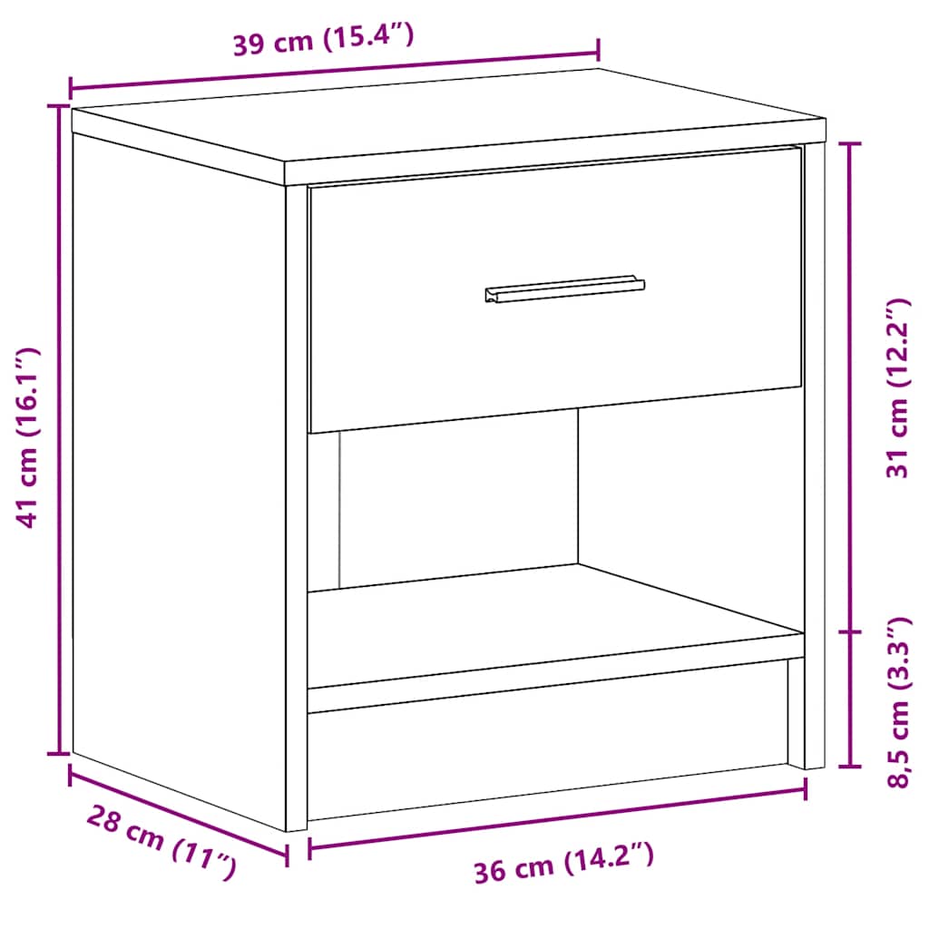 White Nightstand with Drawer 39 x 28 x 41 cm