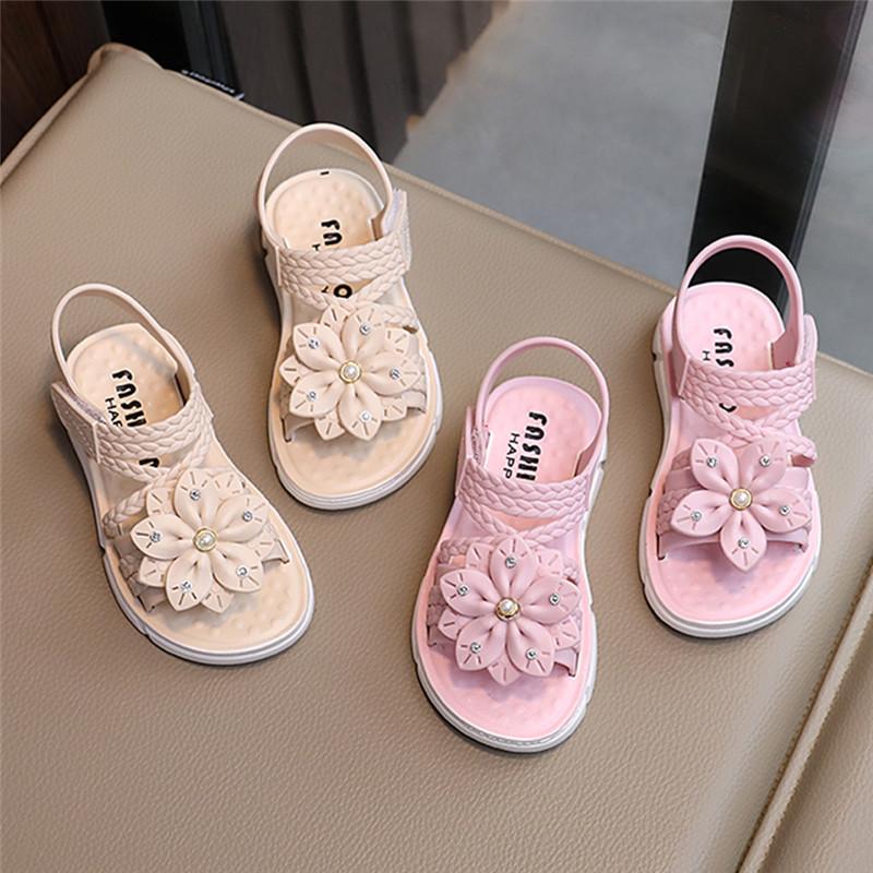 Детские сандалии, летние нескользящие сандалии на мягкой подошве, милые сандалии принцессы с цветами, детские сандалии