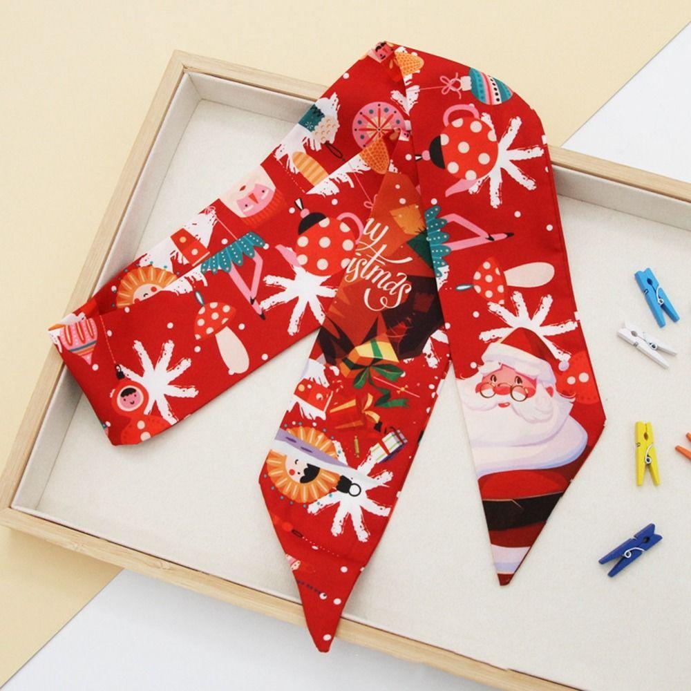 Long Scarf New Year's Headwear Female Printed Scarf Hair Ribbon Long Silk Scarf Christmas Hair Band