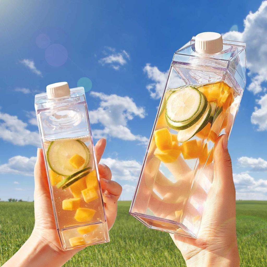 yarlung 6 Pack Milk Carton Water Bottle,Clear Plastic Milk Box Portable Square Juice Bottle for Outdoor Sports Travel Camping