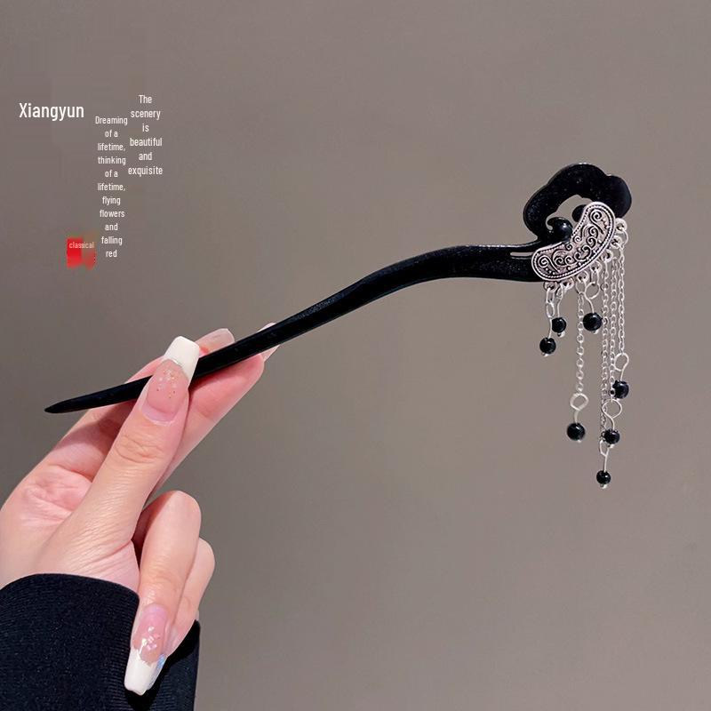 Ancient Style High-End Chinese Sandalwood Tassel Hairpin for Hanfu Costume Updo